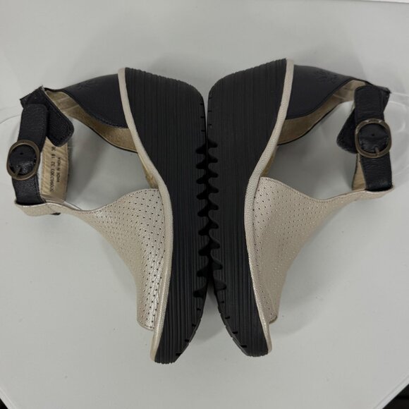 Fly London Wedge Sandals Size 36/6 Open Toe Color Block Ankle Strap - Picture 10 of 15